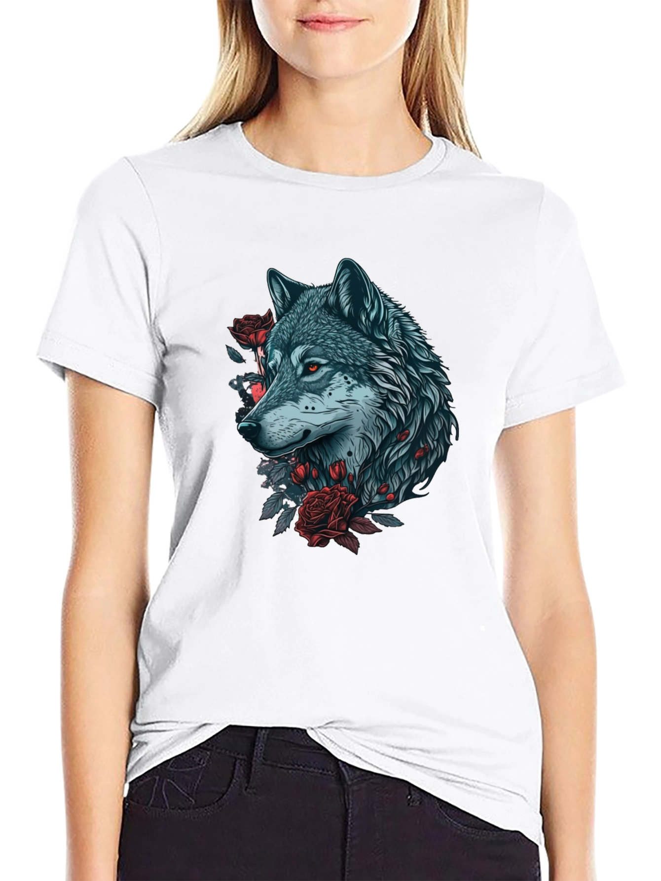 Wolf & Roses Graphic T-Shirt - Unique Design