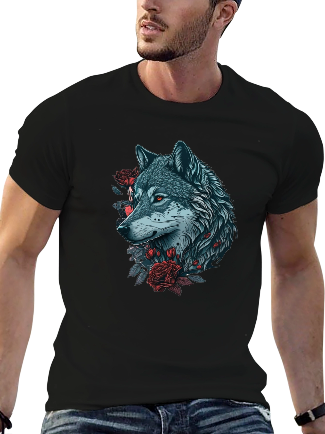 Wolf & Roses Graphic T-Shirt - Unique Design
