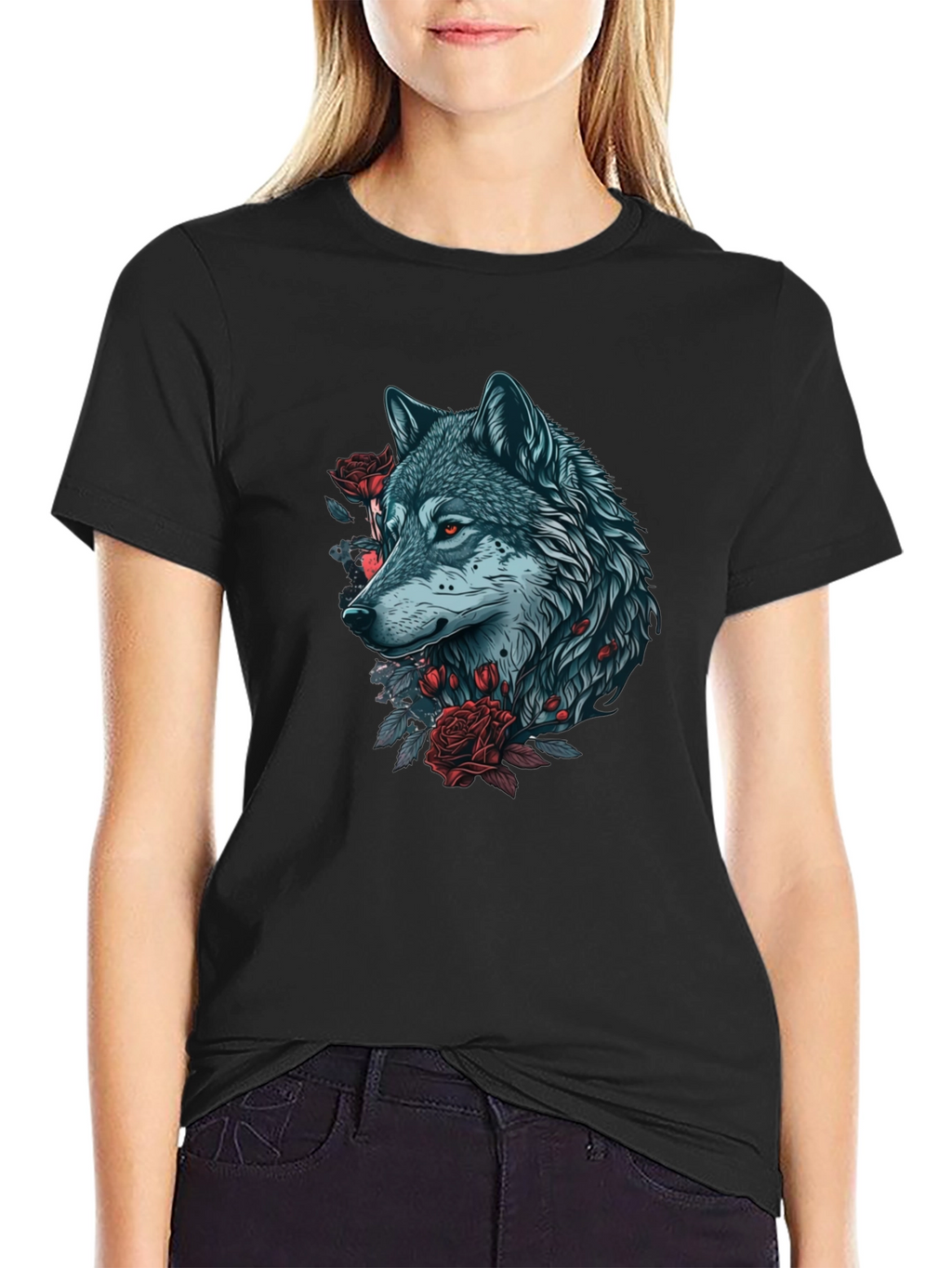 Wolf & Roses Graphic T-Shirt - Unique Design