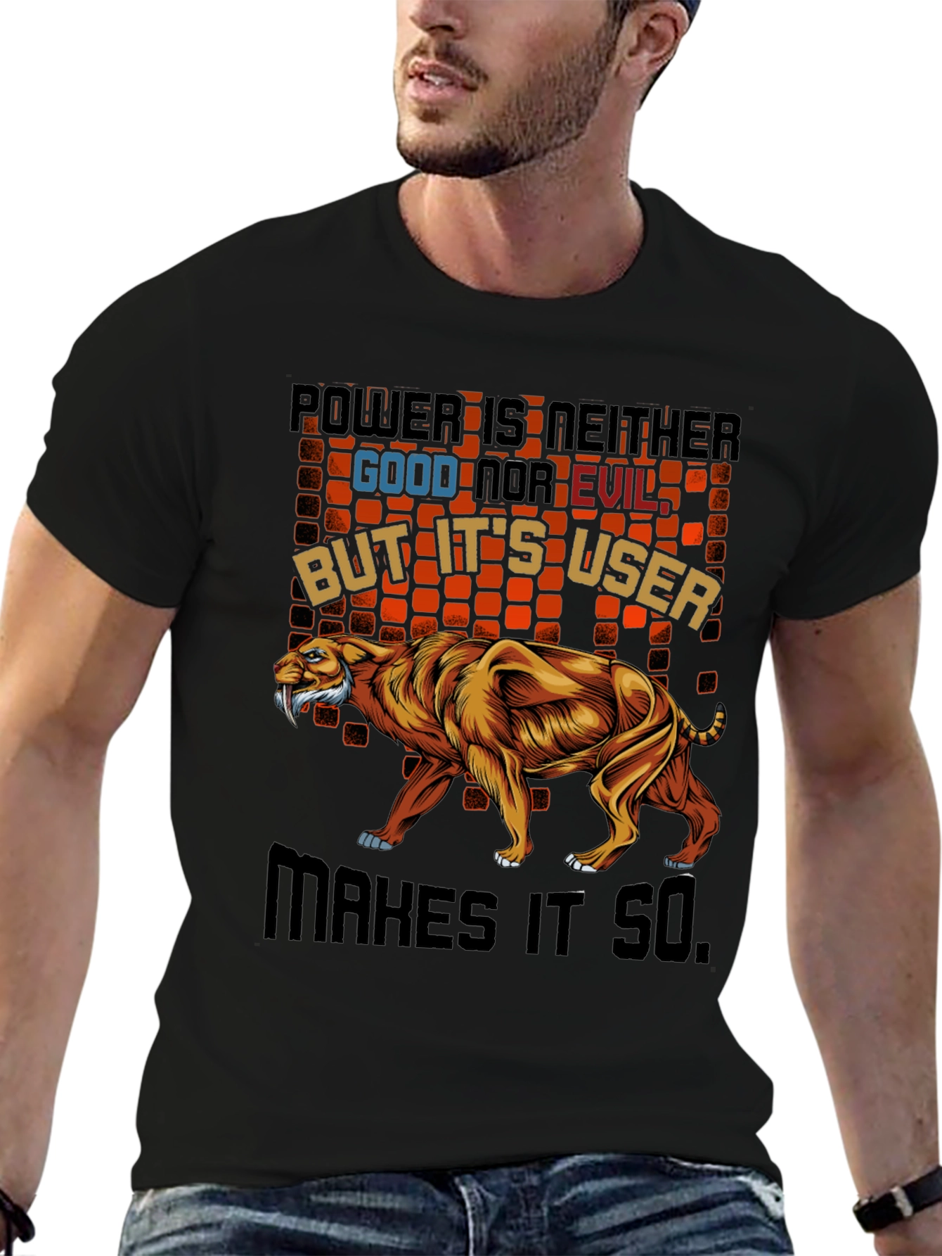 Power T-Shirt Featuring Saber-Tooth Tiger Graphic