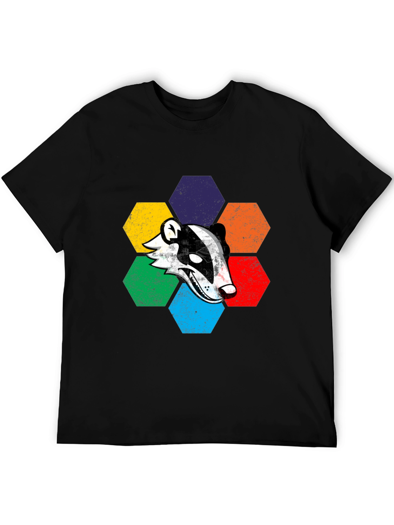 Retro Badger Hexagon Graphic T-Shirt