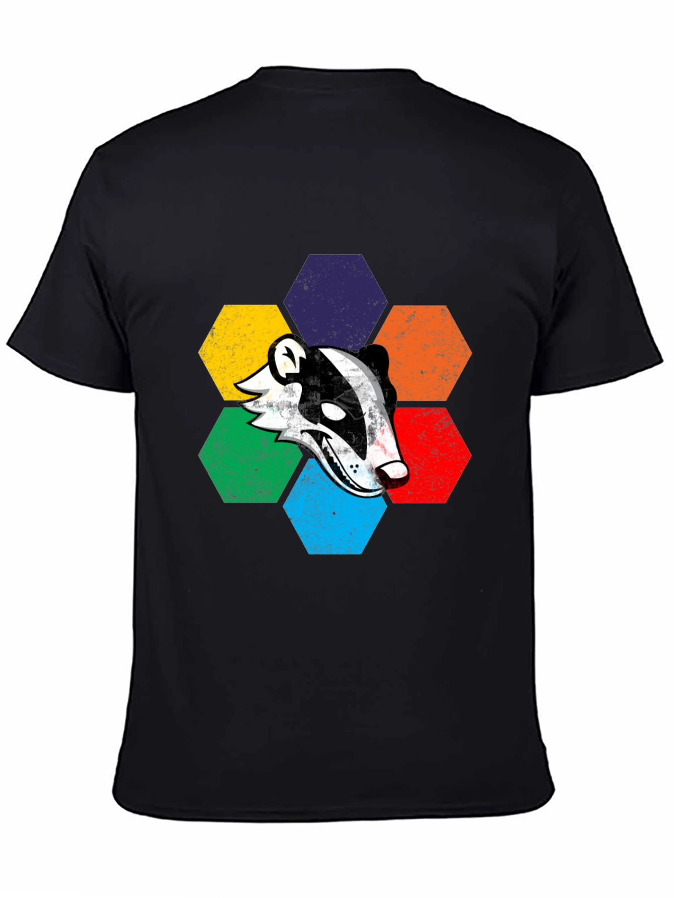 Retro Badger Hexagon Graphic T-Shirt