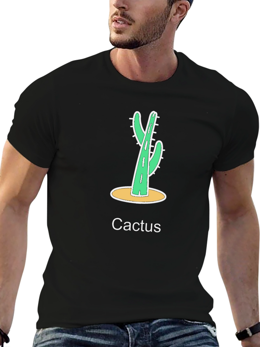 Cactus Graphic Print Black T-Shirt