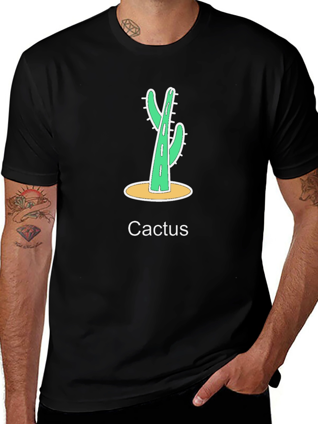 Cactus Graphic Print Black T-Shirt