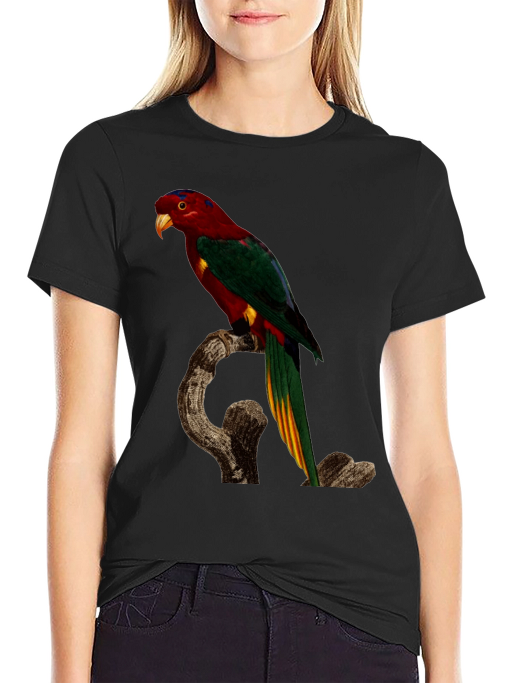 Parrot Print Black T-Shirt