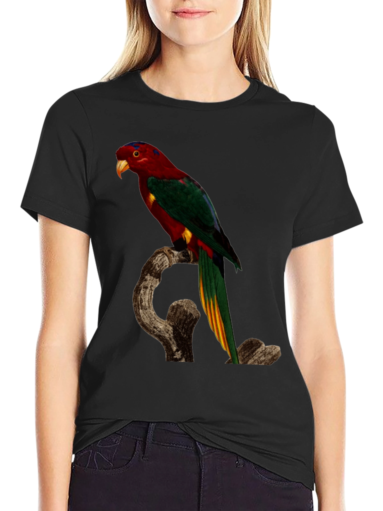 Parrot Print Black T-Shirt