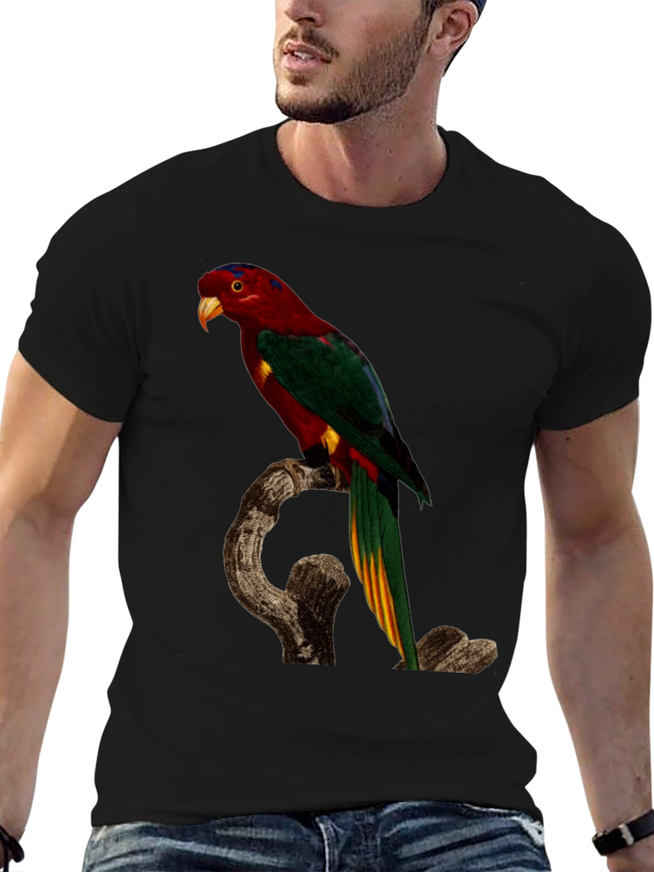 Parrot Print Black T-Shirt