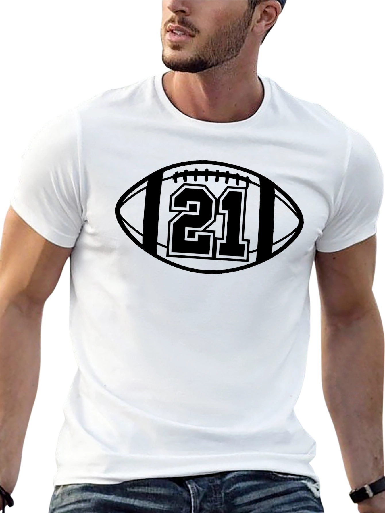Football Number 21 Graphic Tee - Black