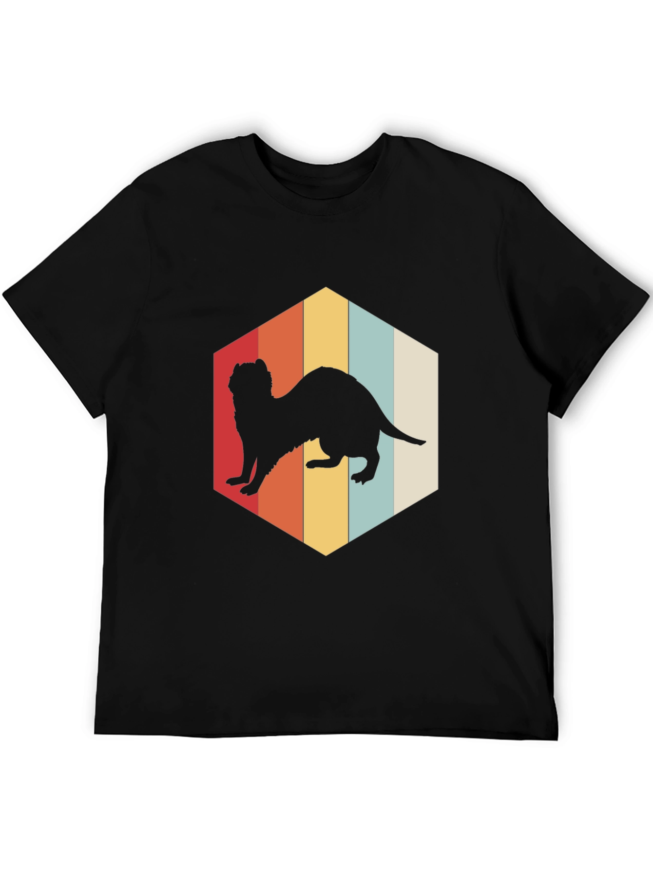 Retro Ferret T-Shirt Black Cotton Blend Casual Wear
