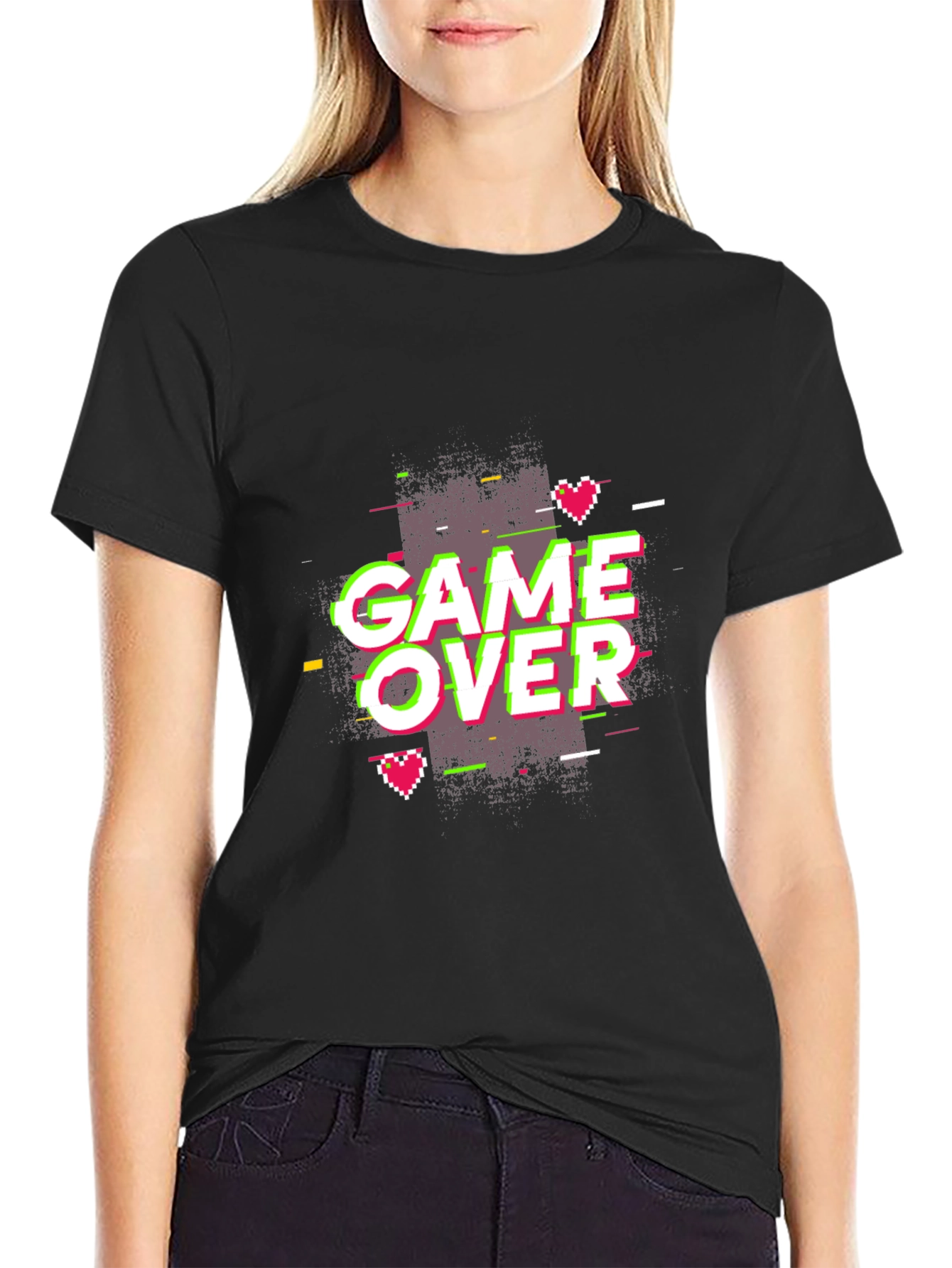 Game Over Graphic Print Tee - Black