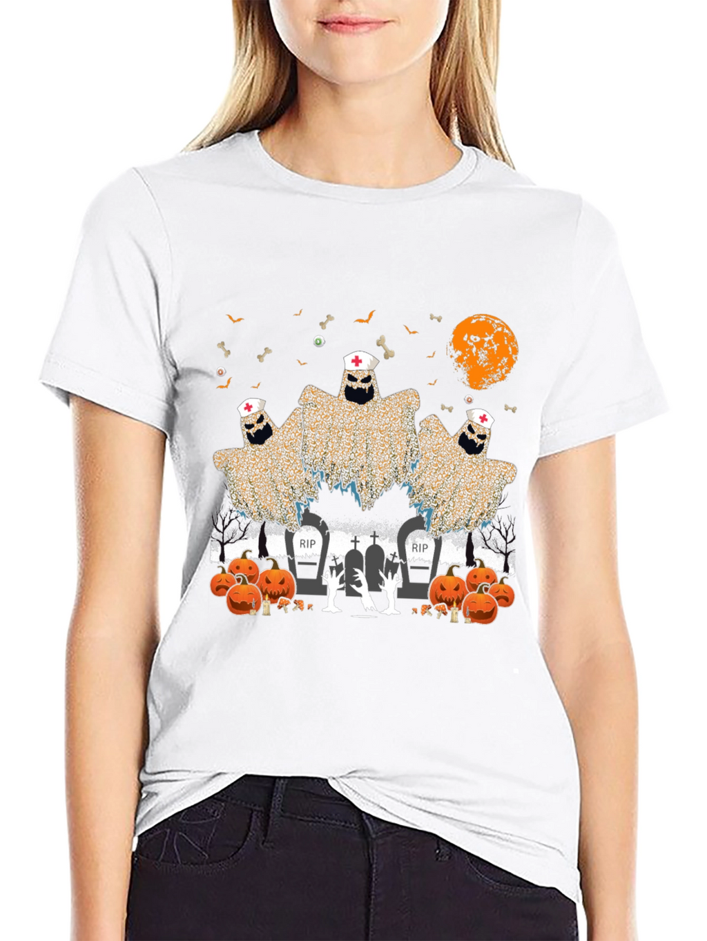 Halloween Nurse Ghost Graphic Tee