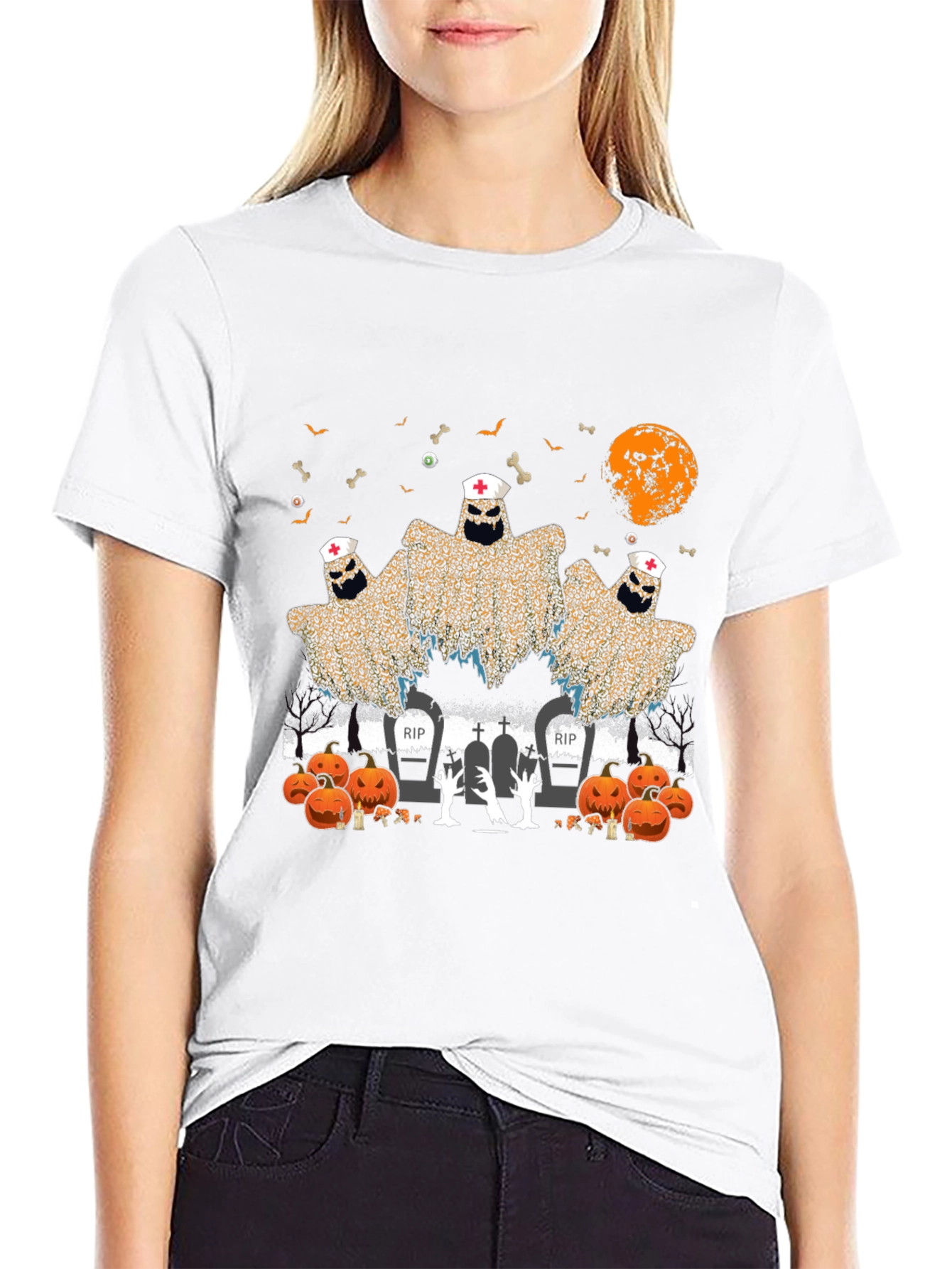 Halloween Nurse Ghost Graphic Tee