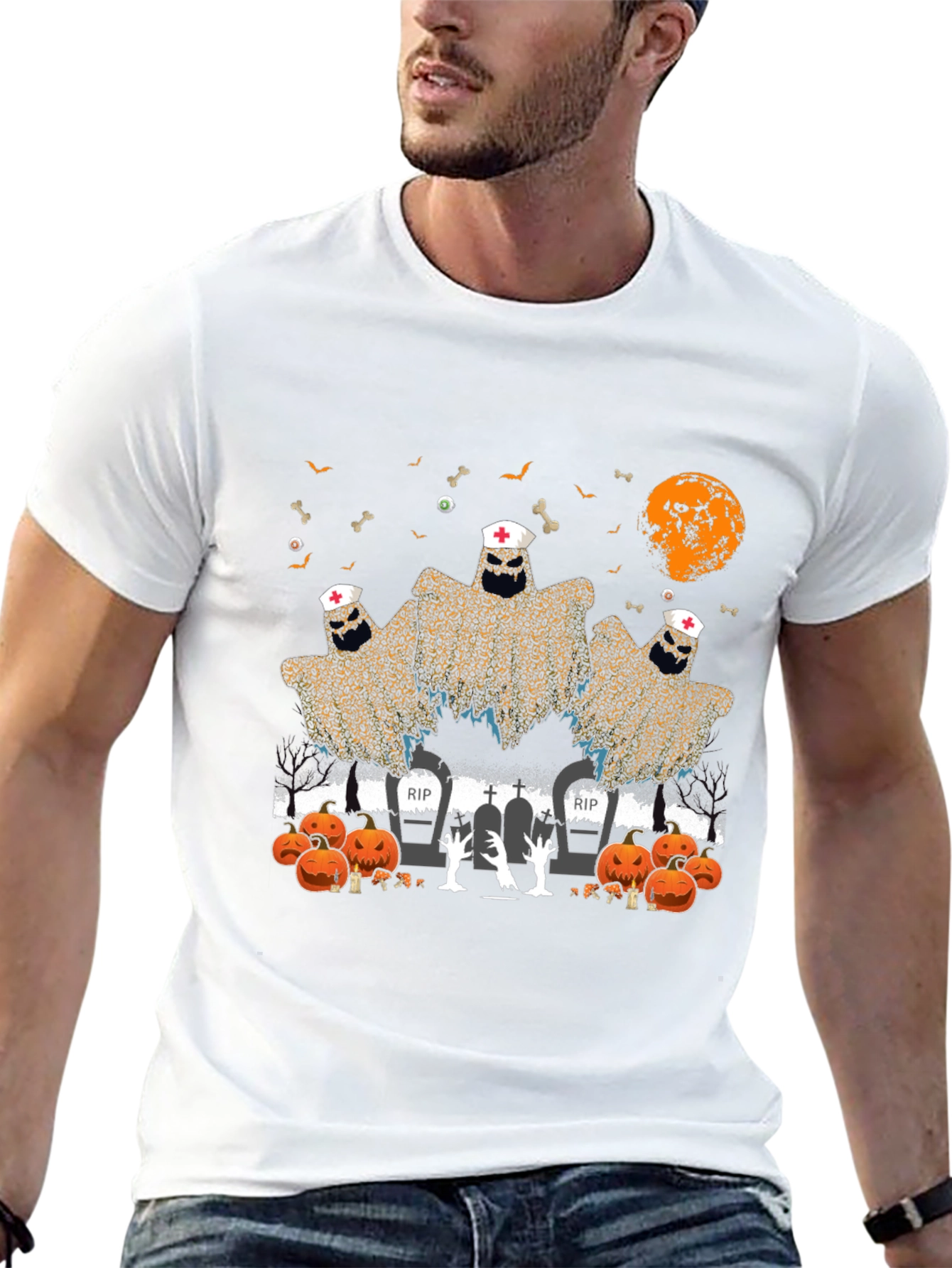 Halloween Nurse Ghost Graphic Tee