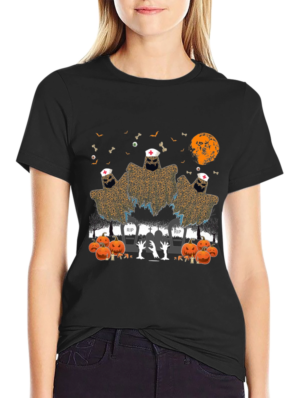 Halloween Nurse Ghost Graphic Tee
