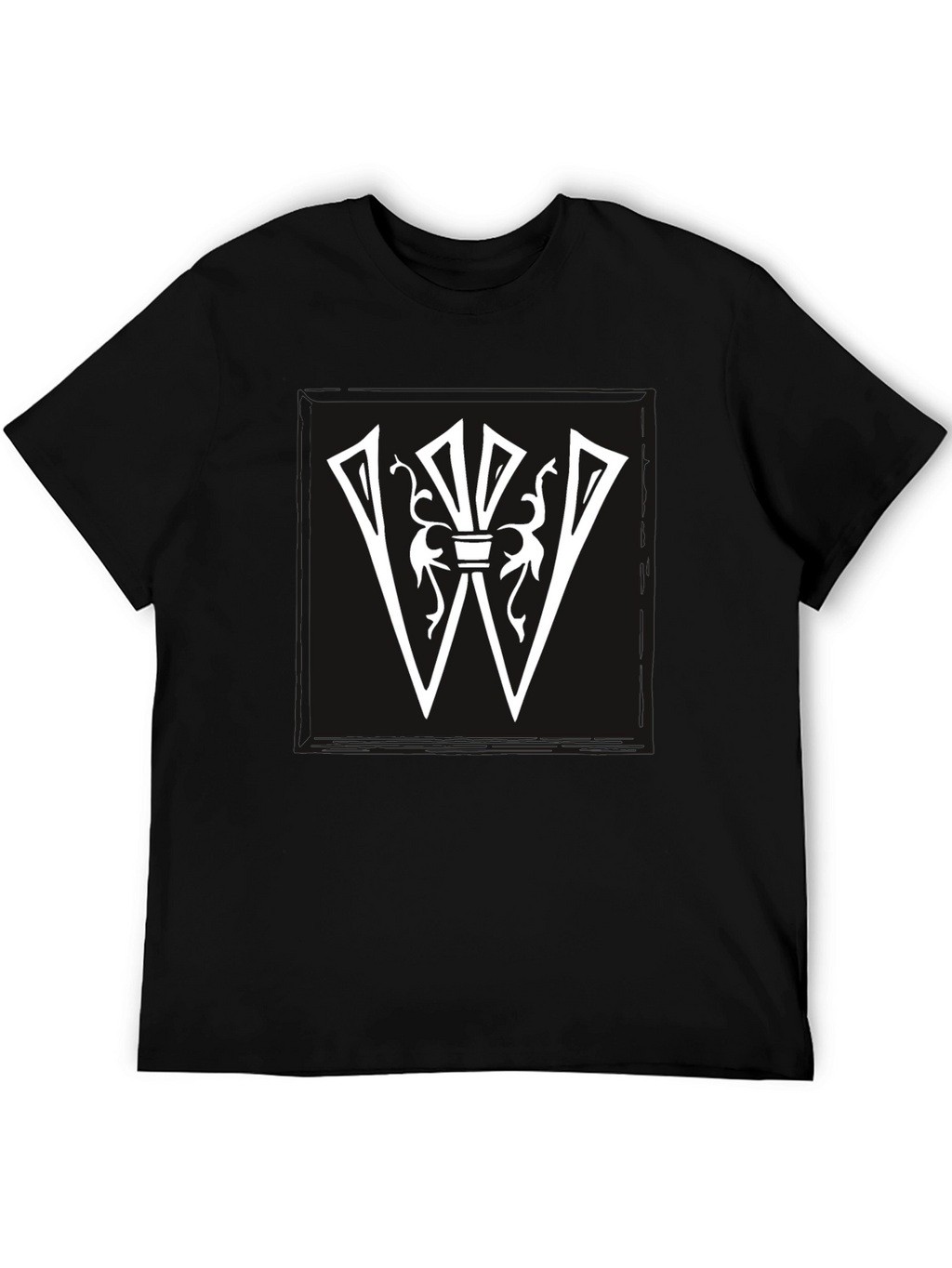 Graphic Tee: White Letter W Design on Black Shirt