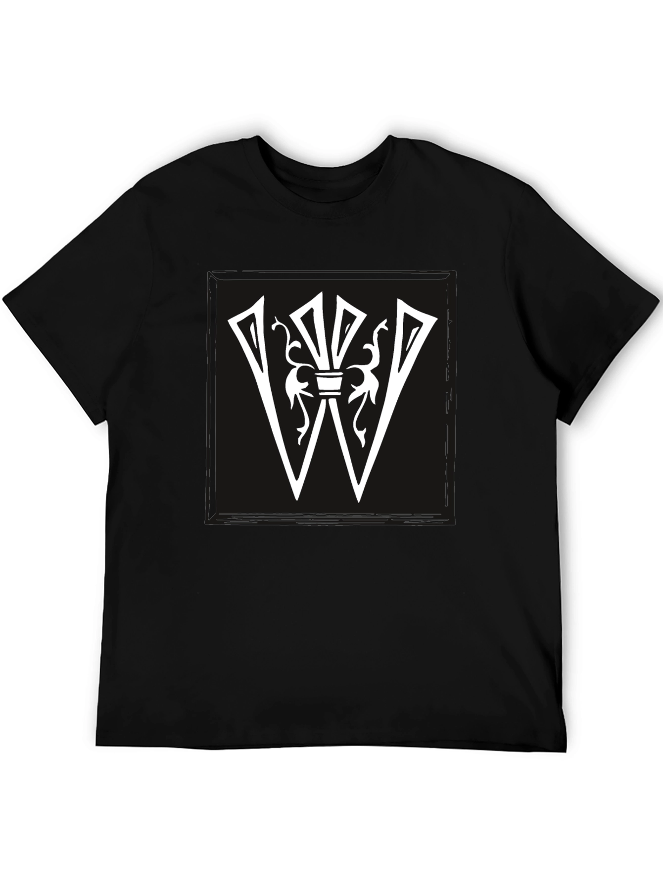 Graphic Tee: White Letter W Design on Black Shirt