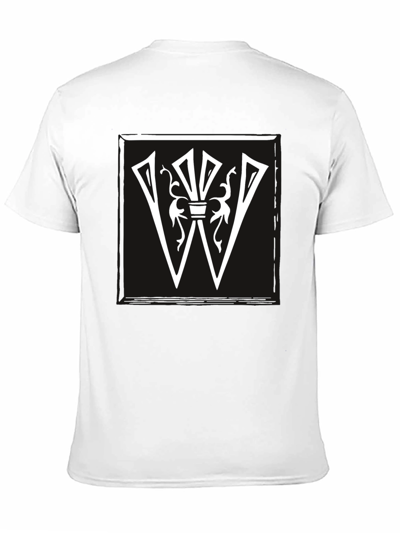 Graphic Tee: White Letter W Design on Black Shirt
