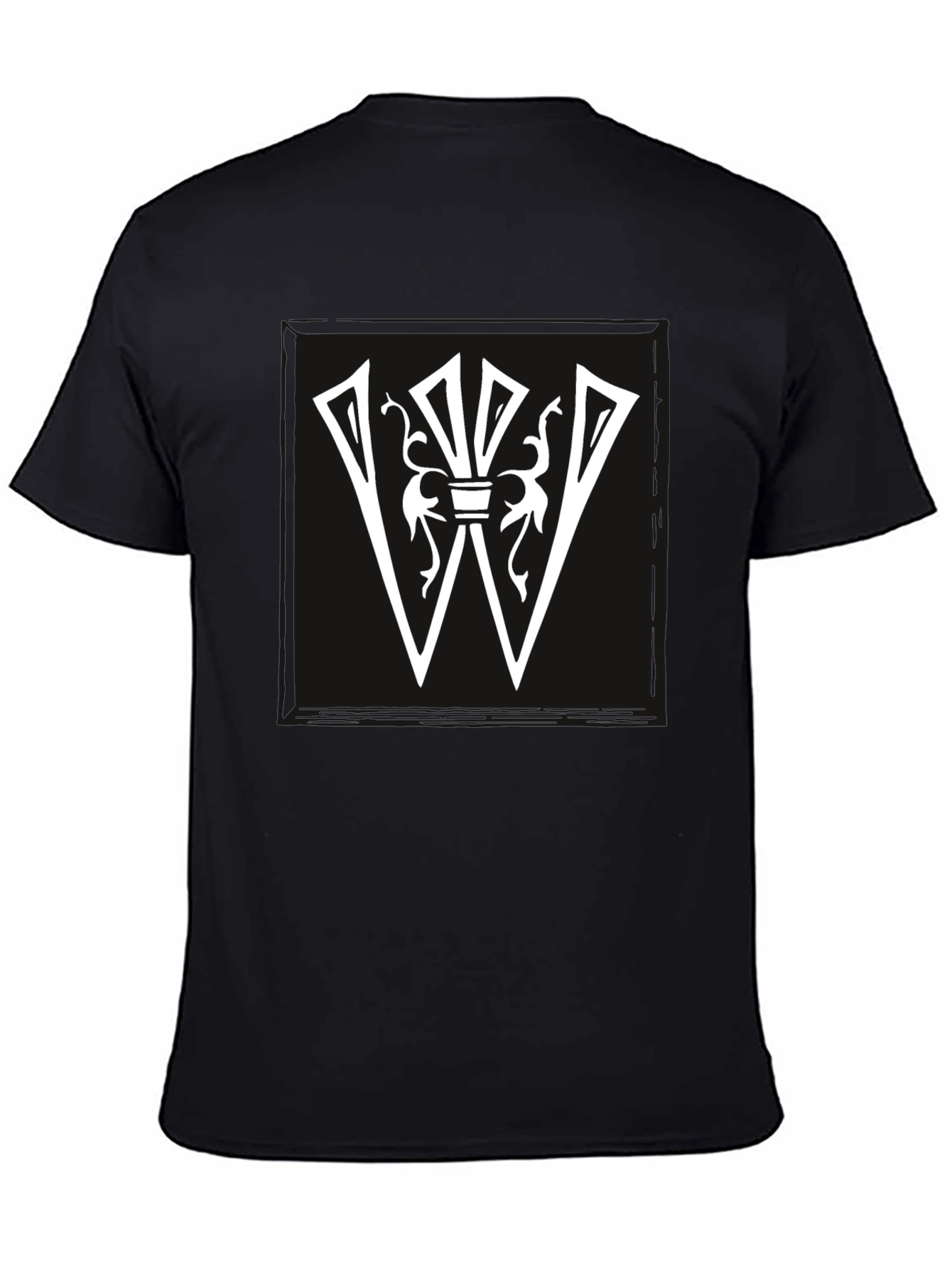 Graphic Tee: White Letter W Design on Black Shirt