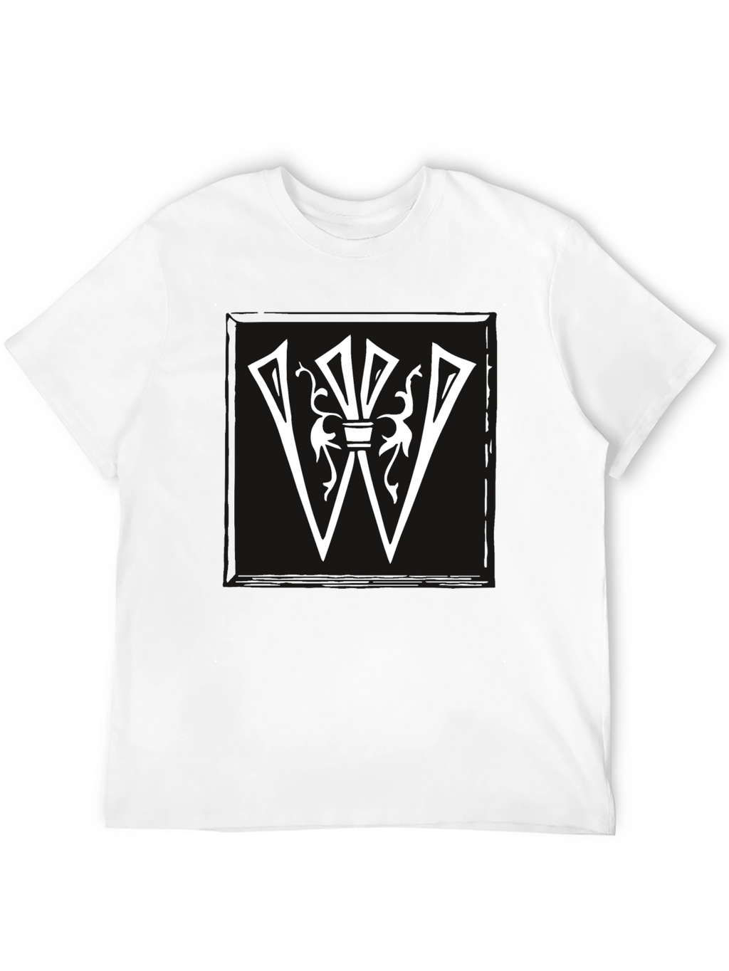 Graphic Tee: White Letter W Design on Black Shirt
