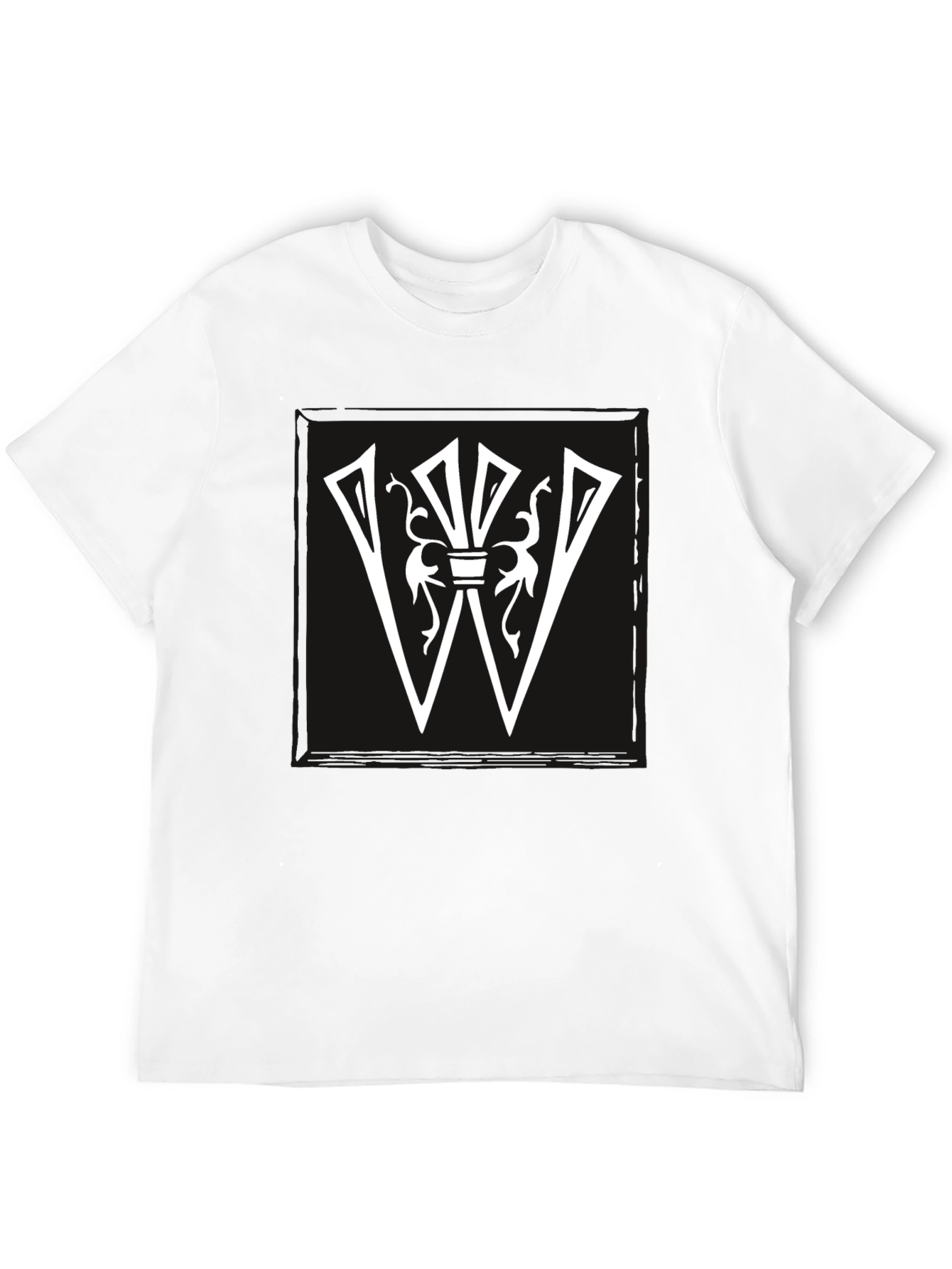 Graphic Tee: White Letter W Design on Black Shirt