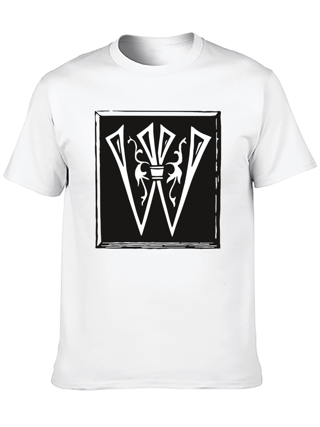 Graphic Tee: White Letter W Design on Black Shirt