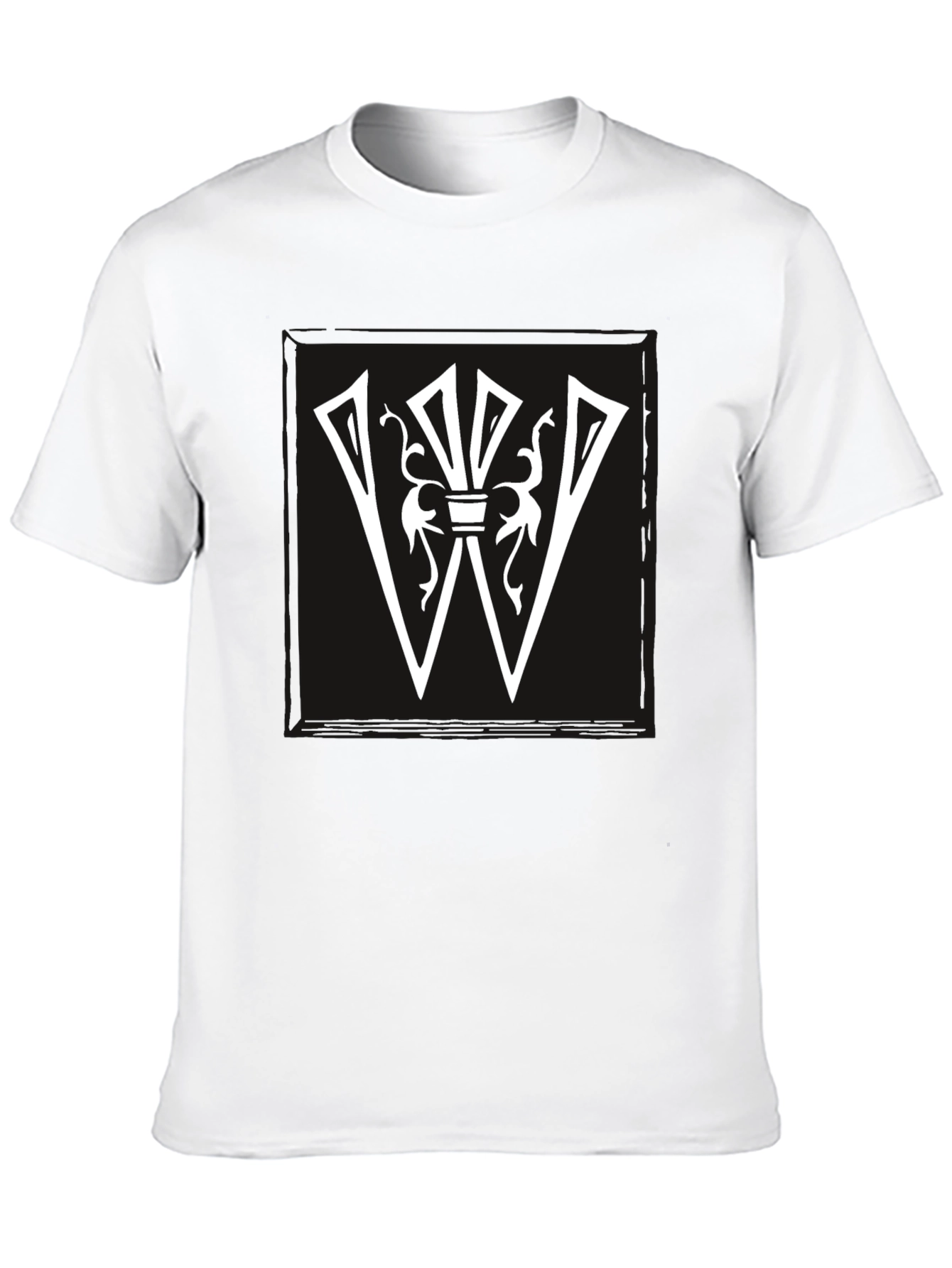 Graphic Tee: White Letter W Design on Black Shirt