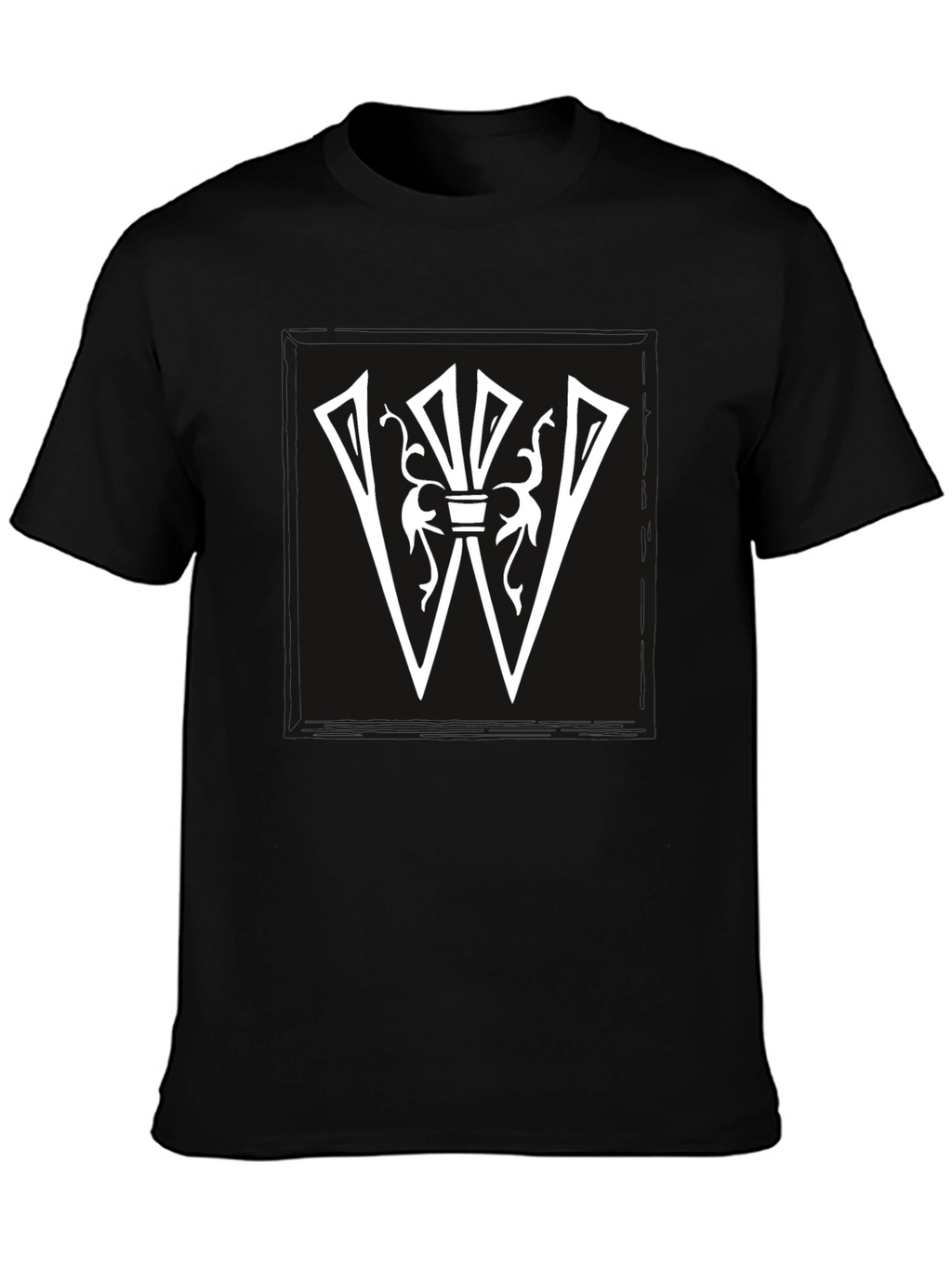 Graphic Tee: White Letter W Design on Black Shirt