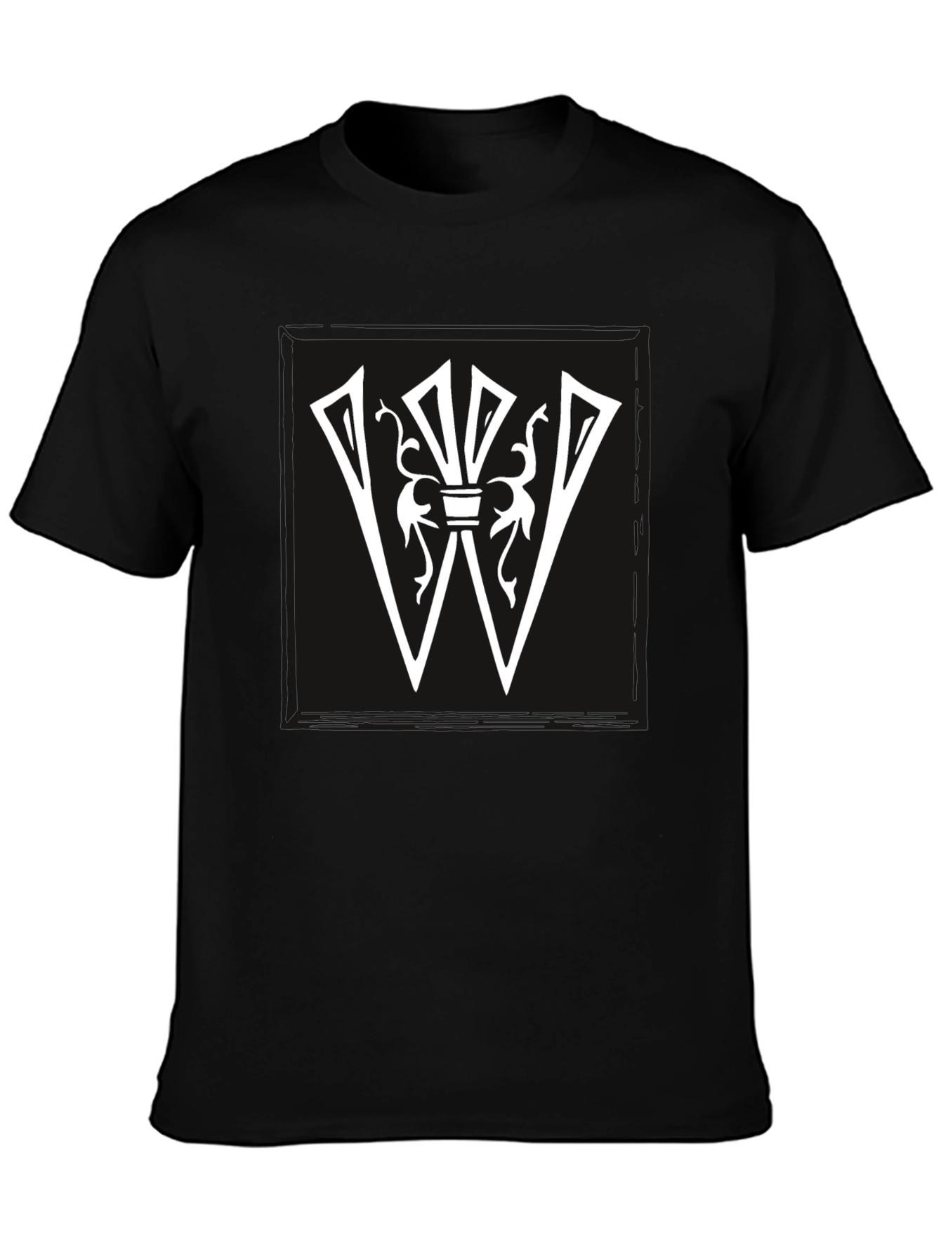 Graphic Tee: White Letter W Design on Black Shirt