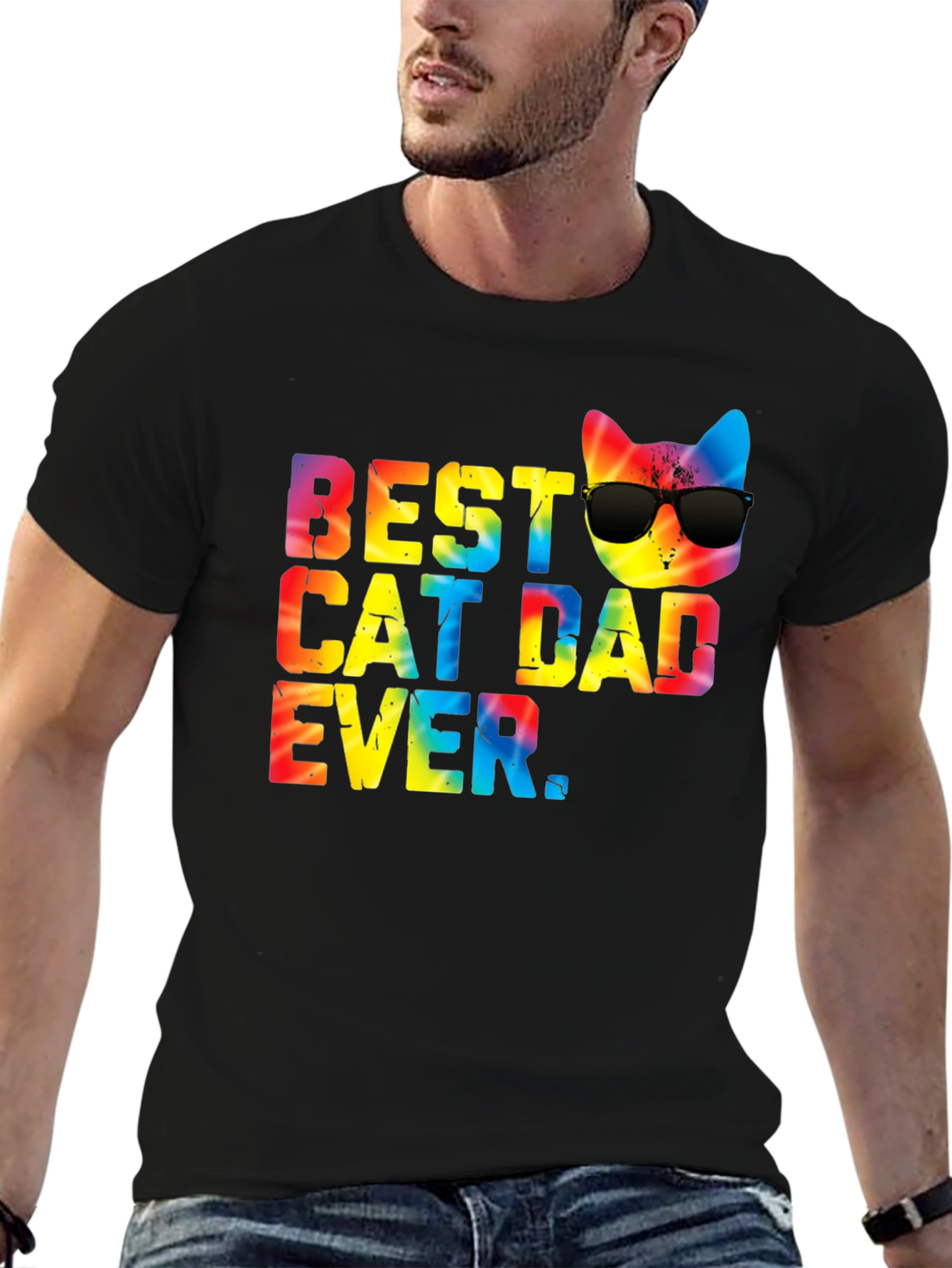 Best Cat Dad Ever Tie Dye Graphic Tee