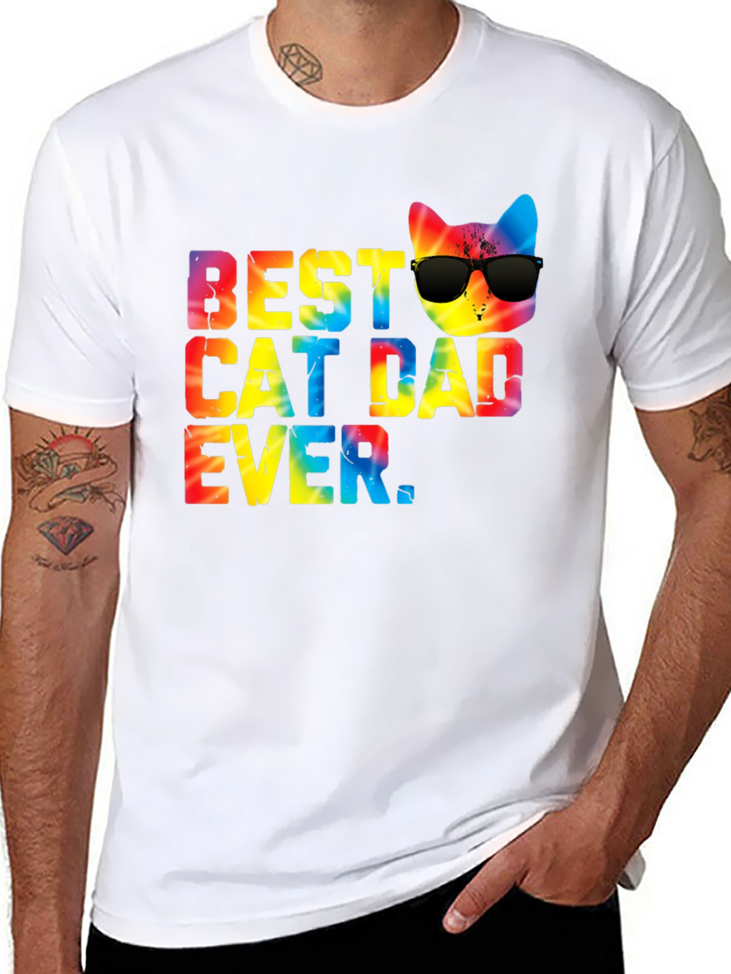 Best Cat Dad Ever Tie Dye Graphic Tee