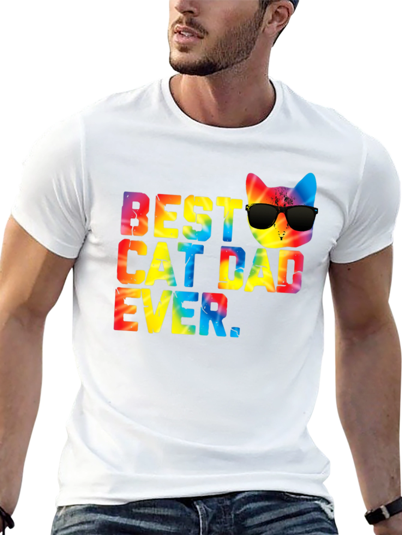 Best Cat Dad Ever Tie Dye Graphic Tee