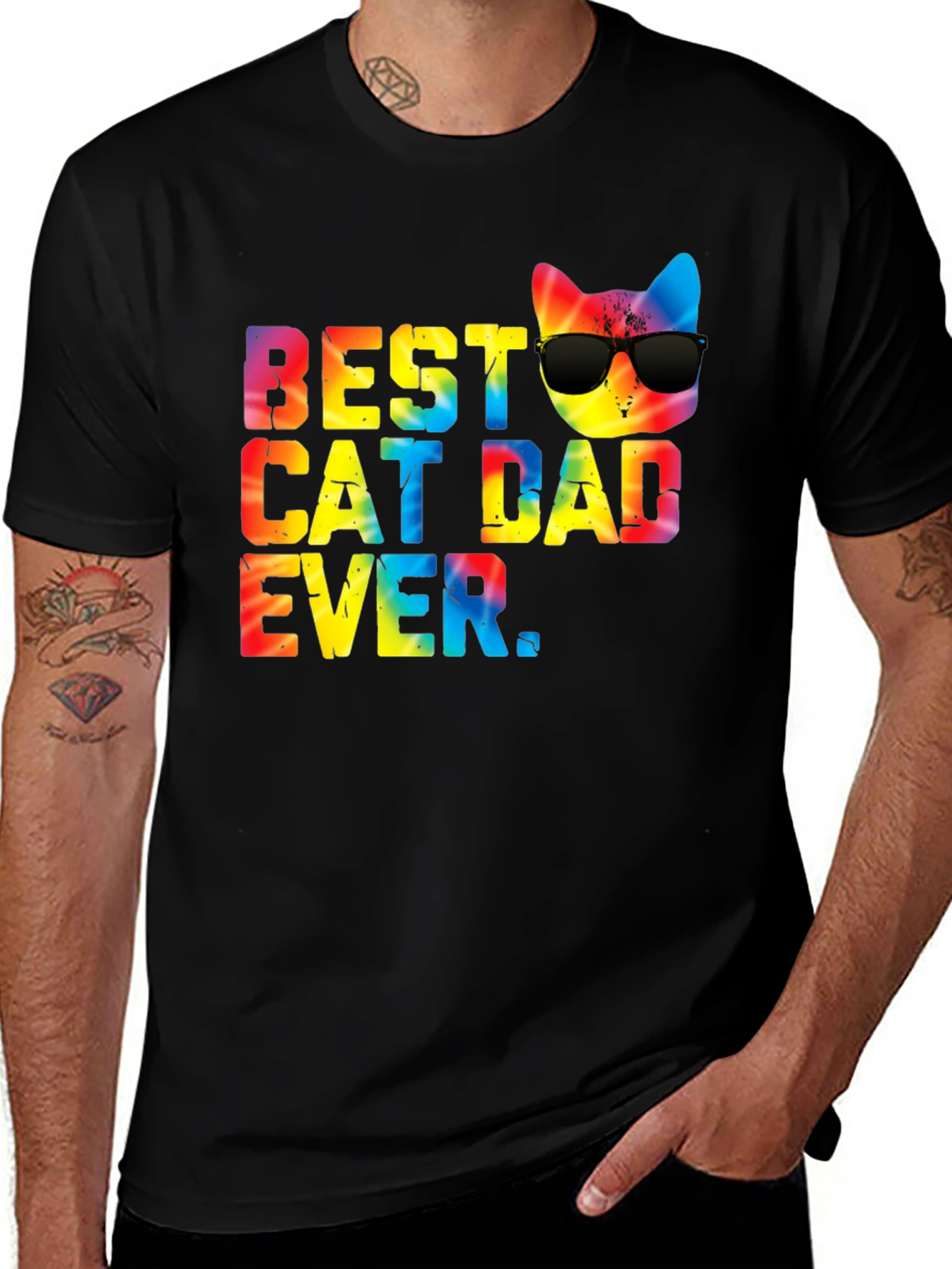 Best Cat Dad Ever Tie Dye Graphic Tee