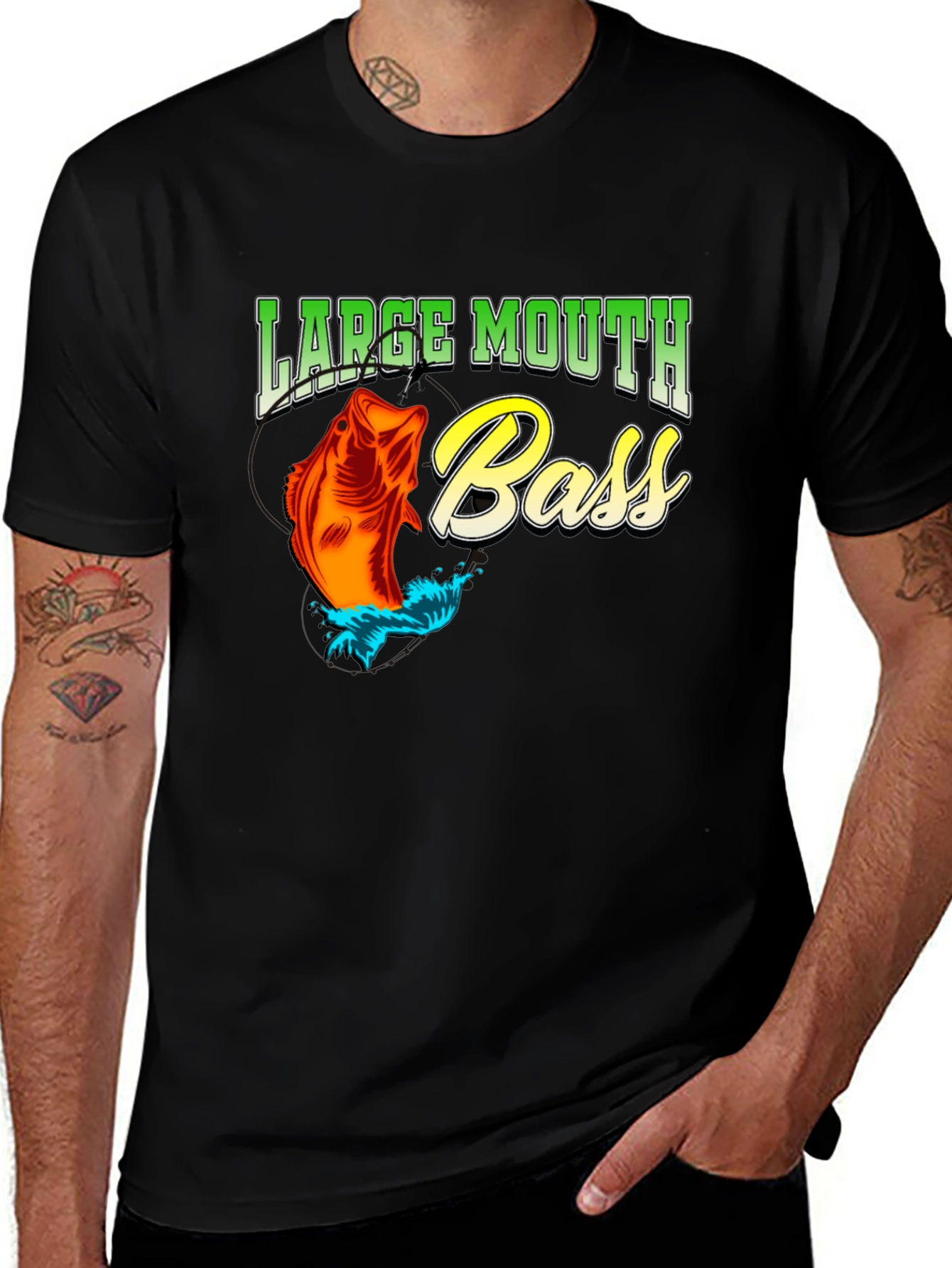 Large Mouth Bass Fishing T-Shirt - Black