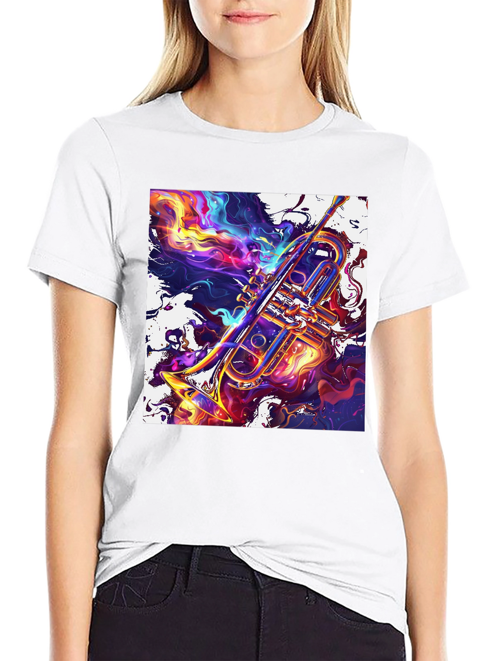 Abstract Trumpet Graphic T-Shirt - Vivid Musical Art Tee