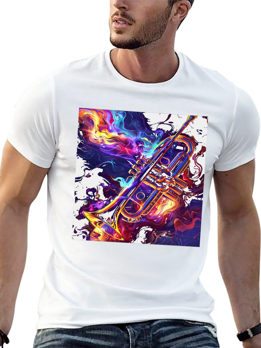 Abstract Trumpet Graphic T-Shirt - Vivid Musical Art Tee