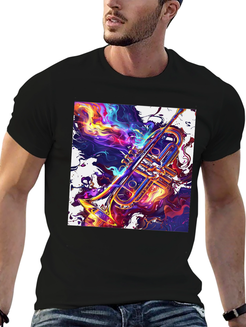 Abstract Trumpet Graphic T-Shirt - Vivid Musical Art Tee