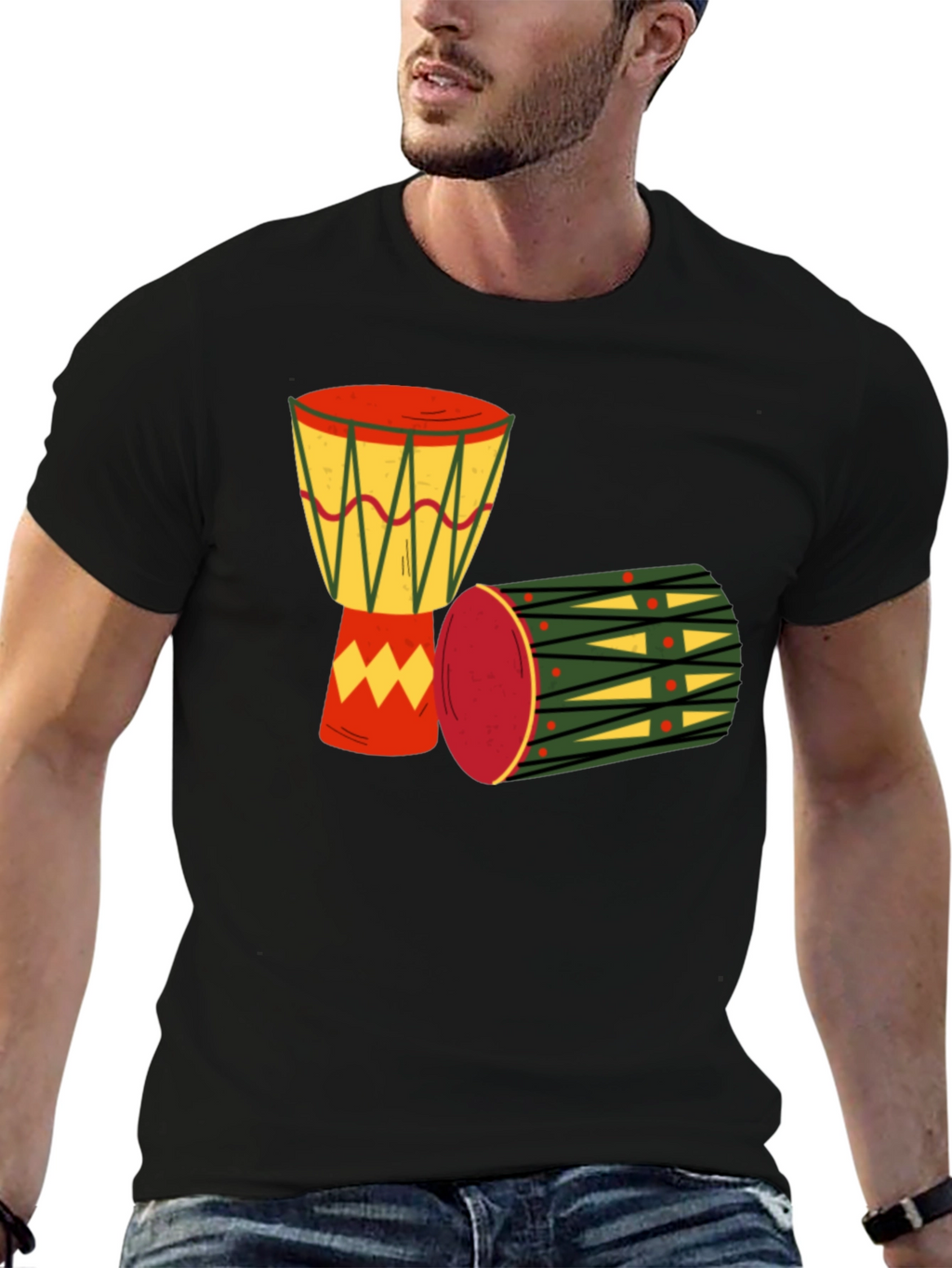 Drums Graphic Tee - Black Cotton T-Shirt
