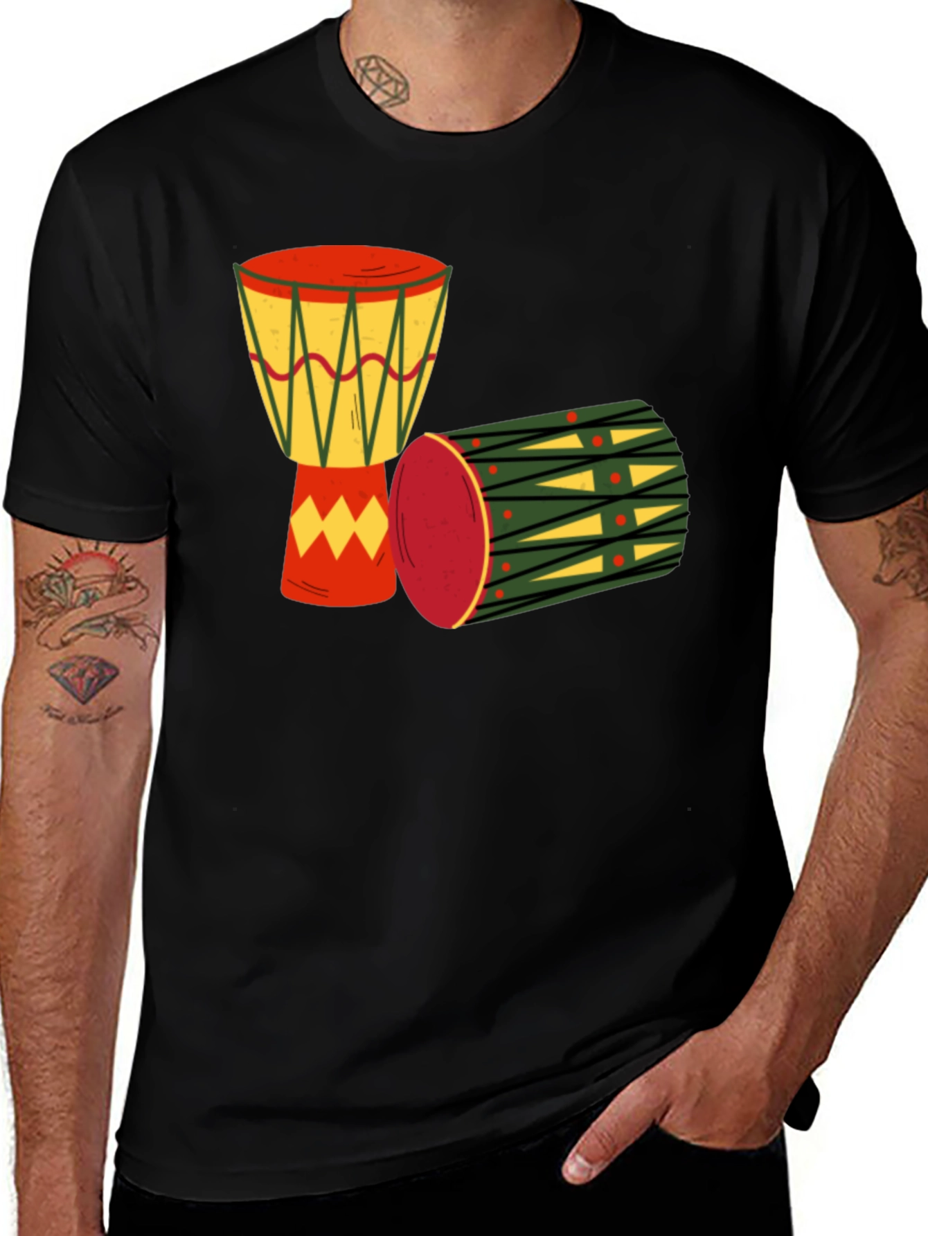 Drums Graphic Tee - Black Cotton T-Shirt