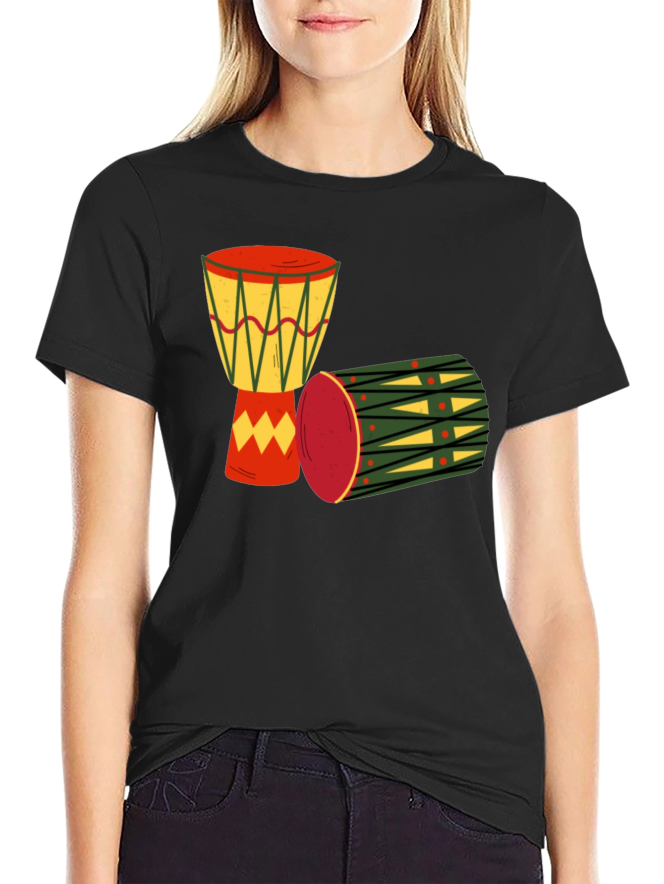 Drums Graphic Tee - Black Cotton T-Shirt