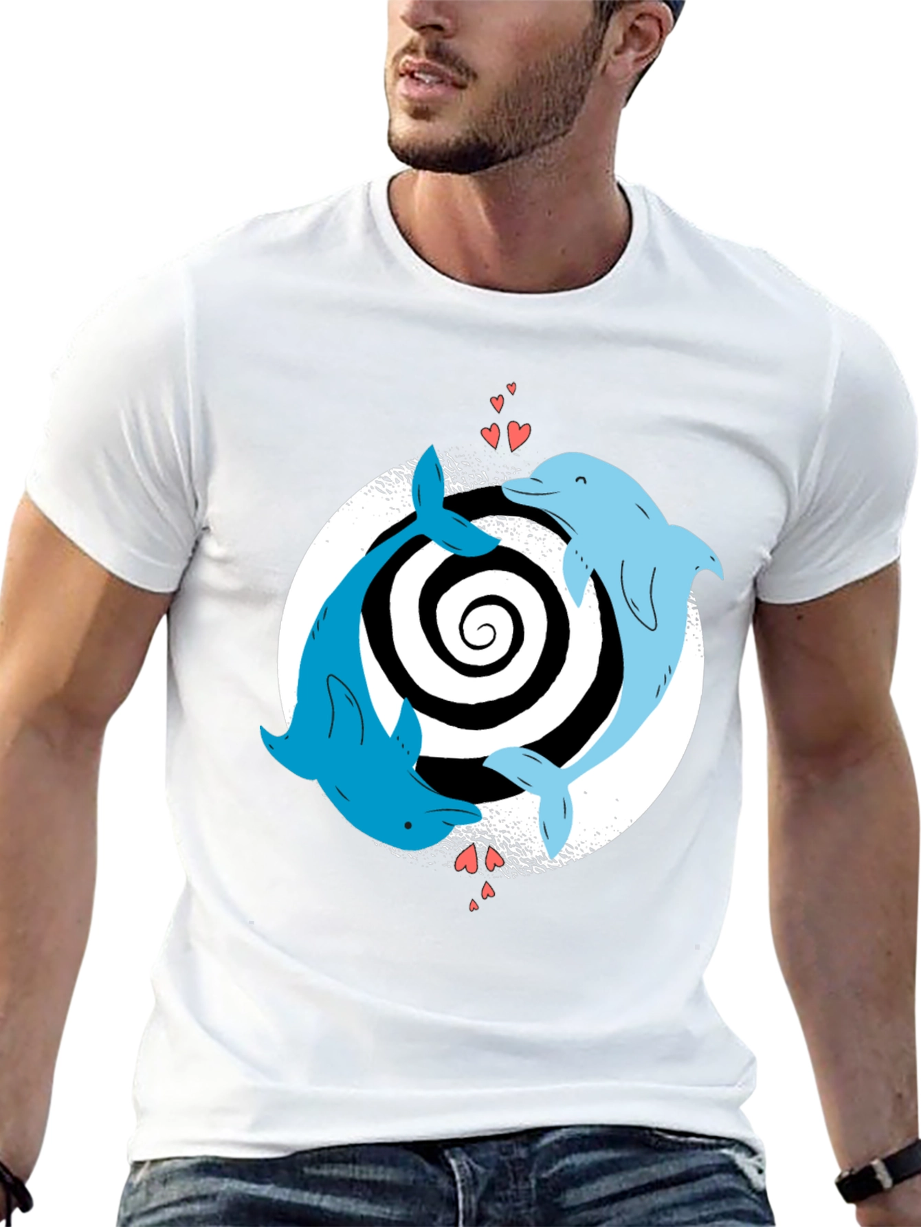 Dolphin Love Yin Yang T-Shirt - Black Casual Tee