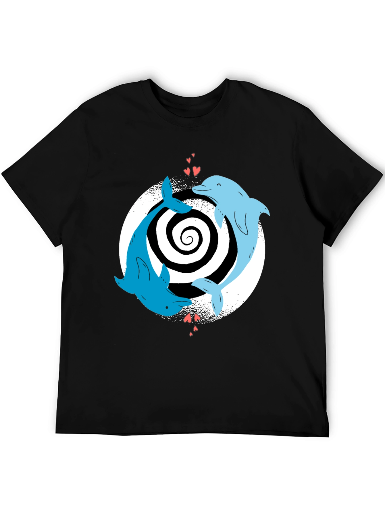 Dolphin Love Yin Yang T-Shirt - Black Casual Tee