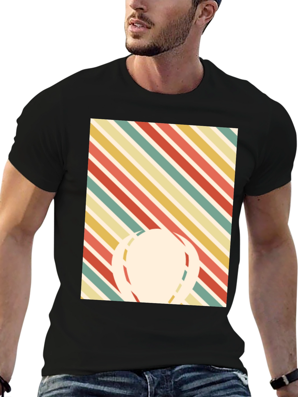 Retro Striped Graphic Tee - Mens Black T-Shirt