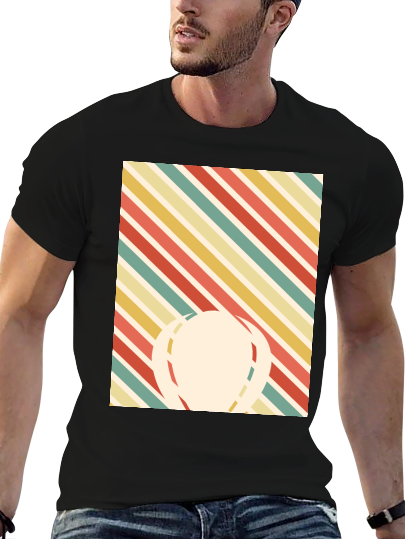 Retro Striped Graphic Tee - Mens Black T-Shirt