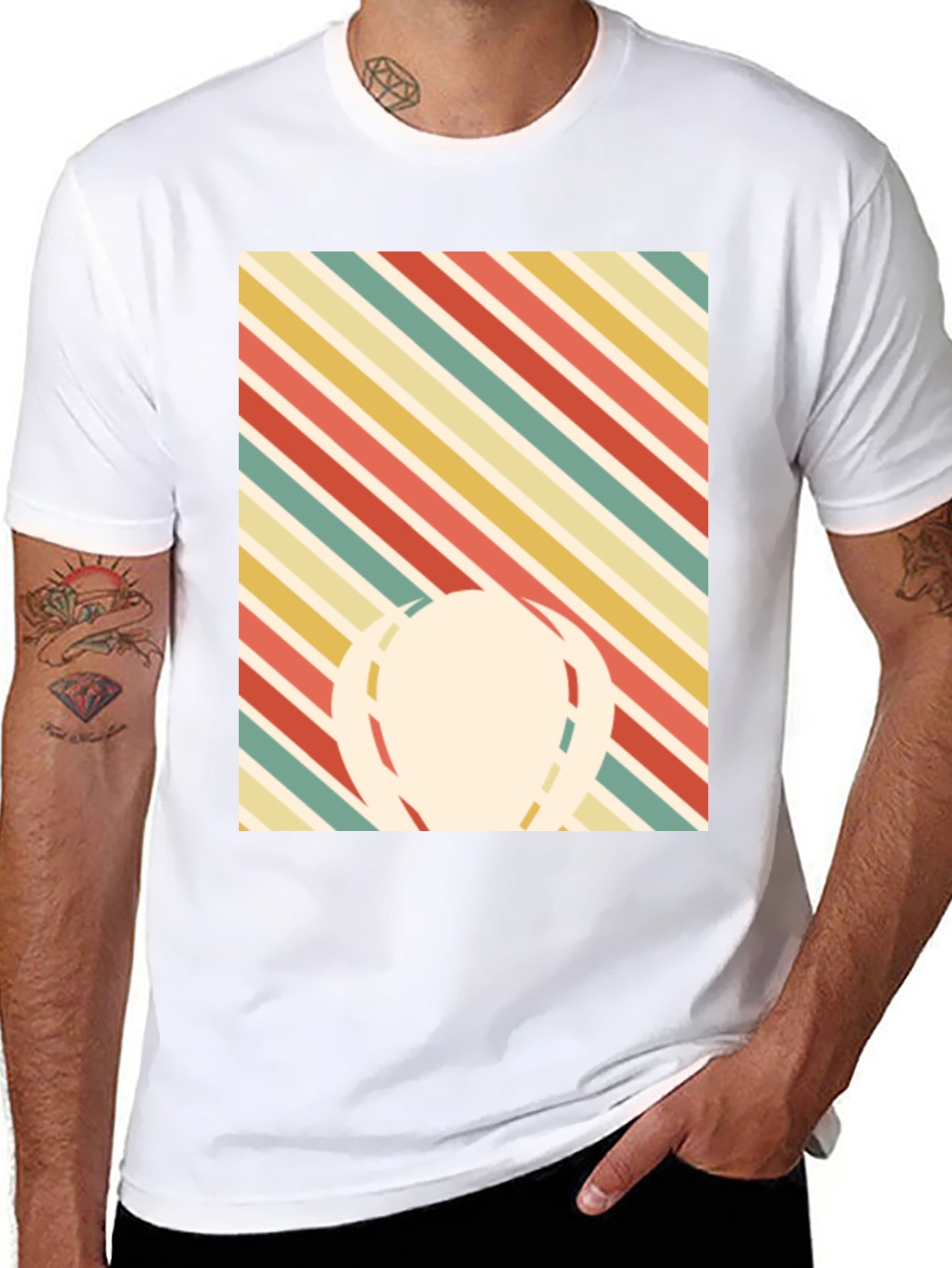 Retro Striped Graphic Tee - Mens Black T-Shirt