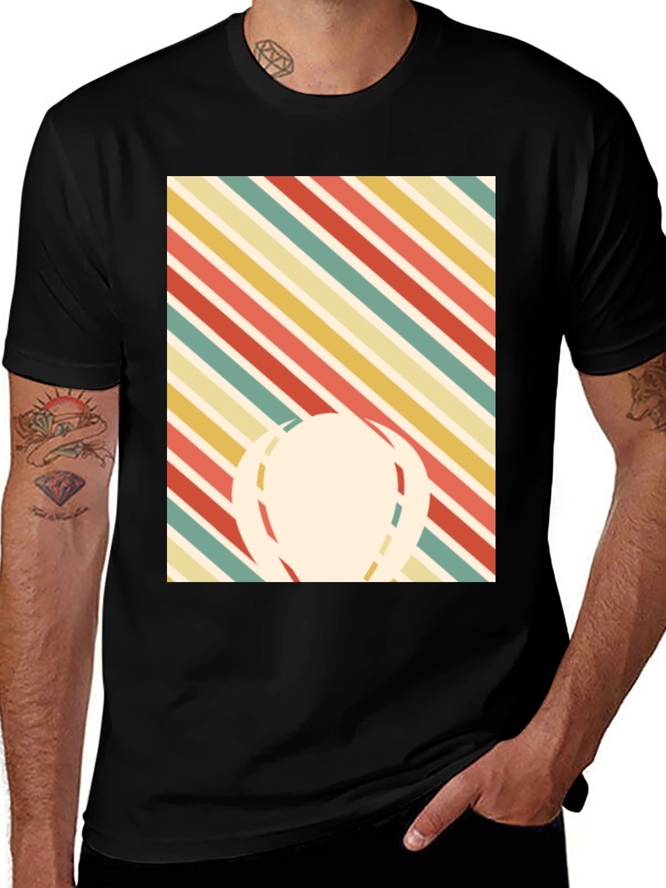Retro Striped Graphic Tee - Mens Black T-Shirt