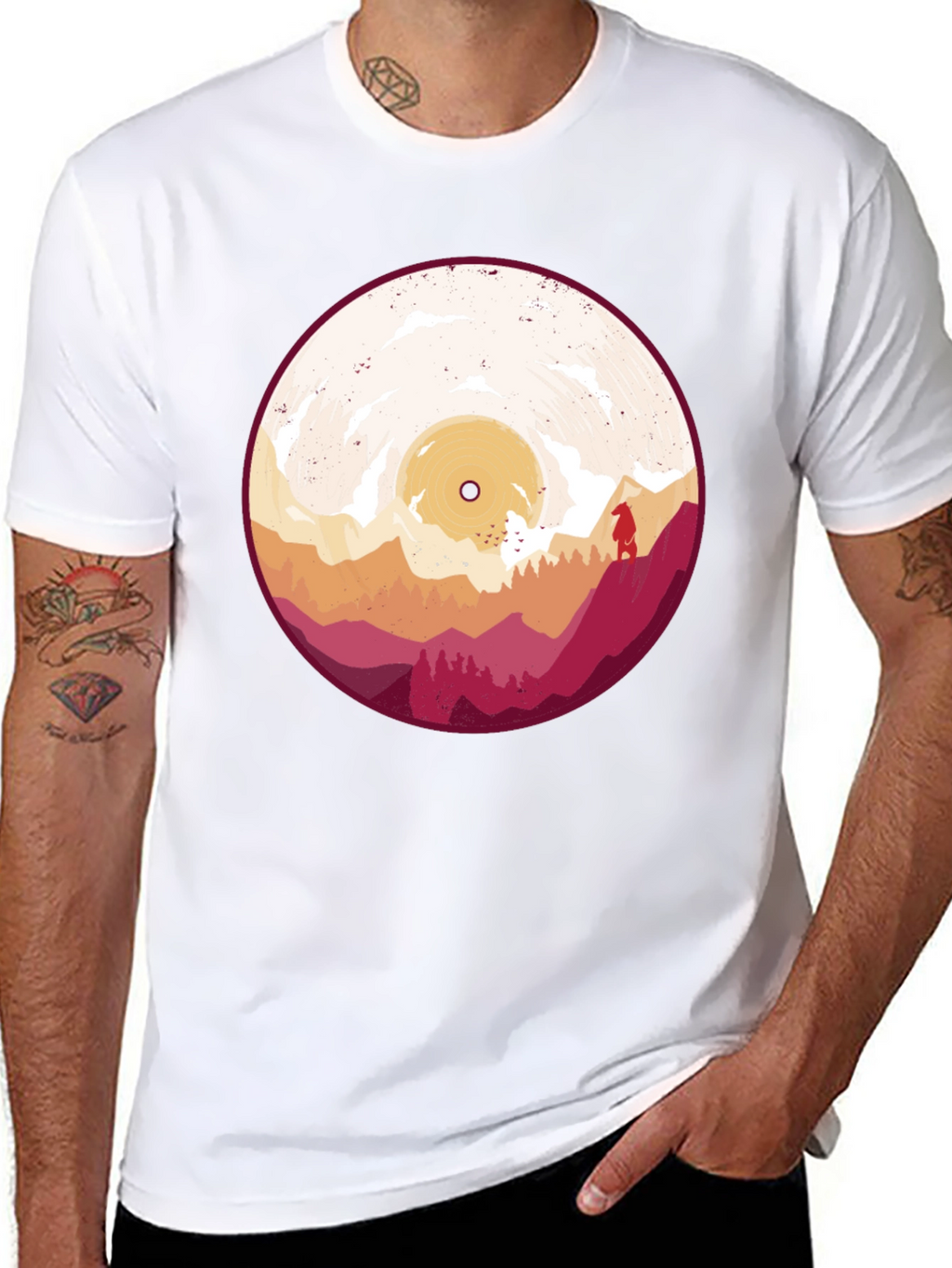 Retro Vinyl Record Landscape Graphic Tee