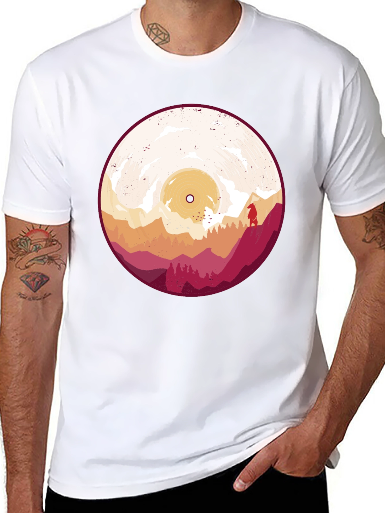 Retro Vinyl Record Landscape Graphic Tee