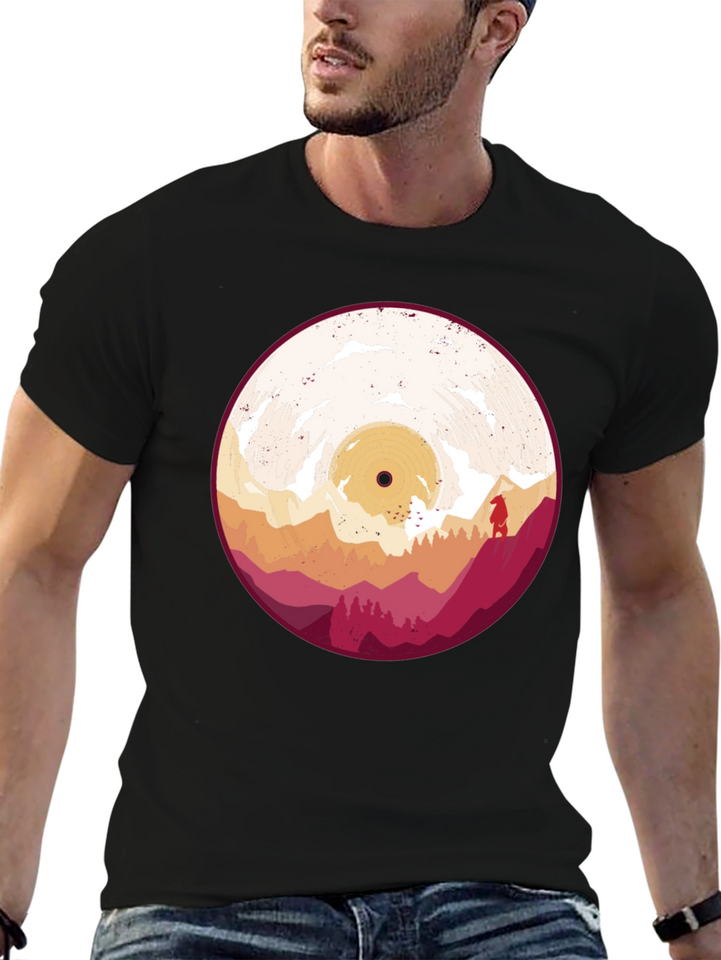 Retro Vinyl Record Landscape Graphic Tee