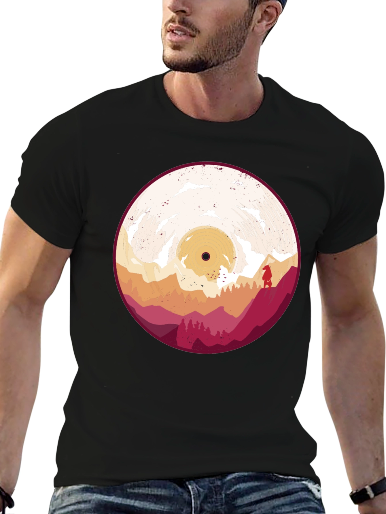 Retro Vinyl Record Landscape Graphic Tee