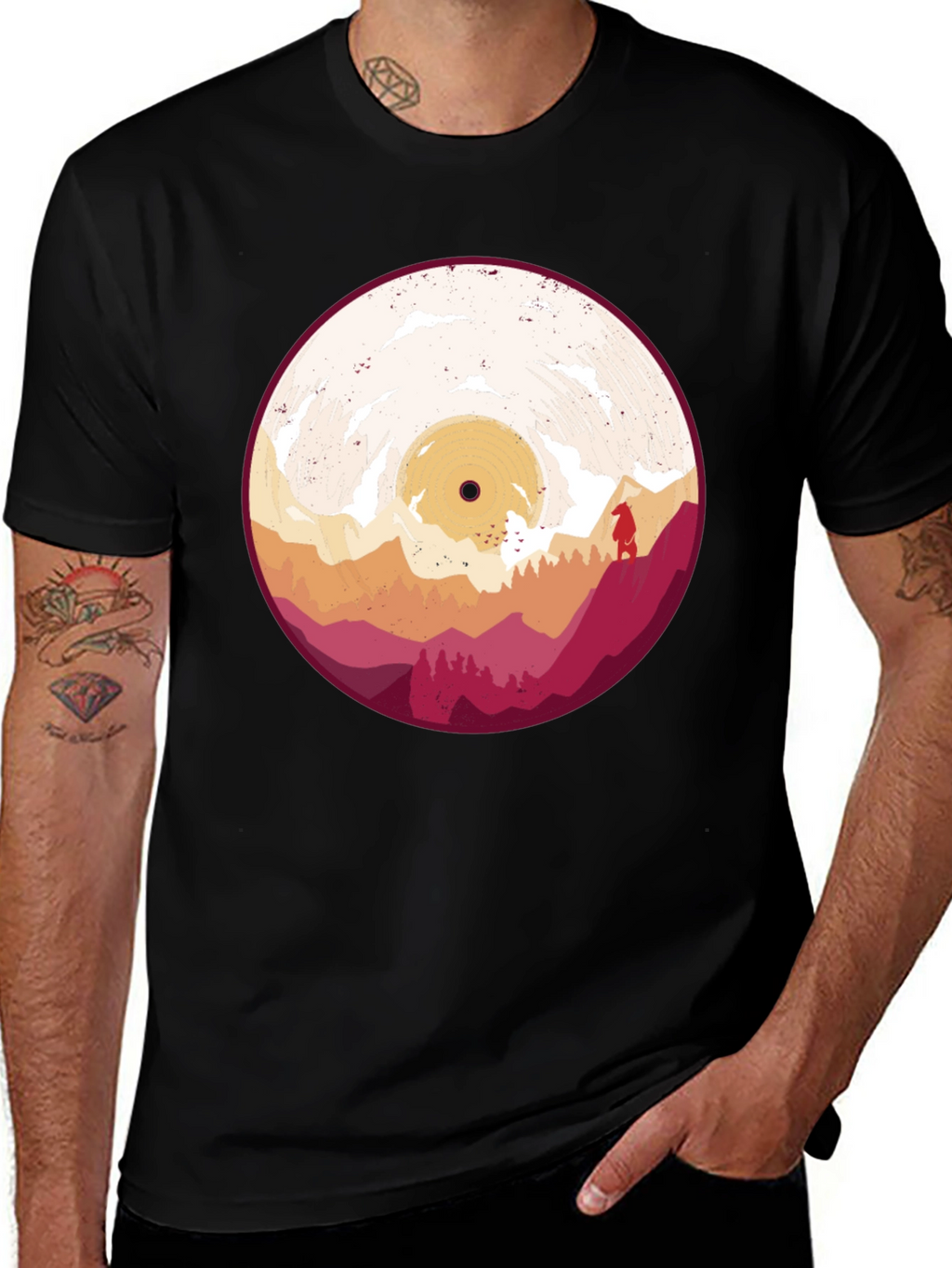 Retro Vinyl Record Landscape Graphic Tee